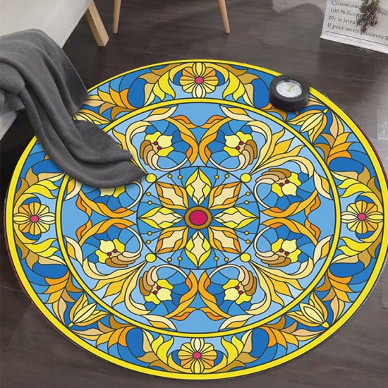 Cross-border ethnic-style round carpet mat, mandala print, non-slip mat for hanging basket, crystal velvet for one-piece dropshipping.