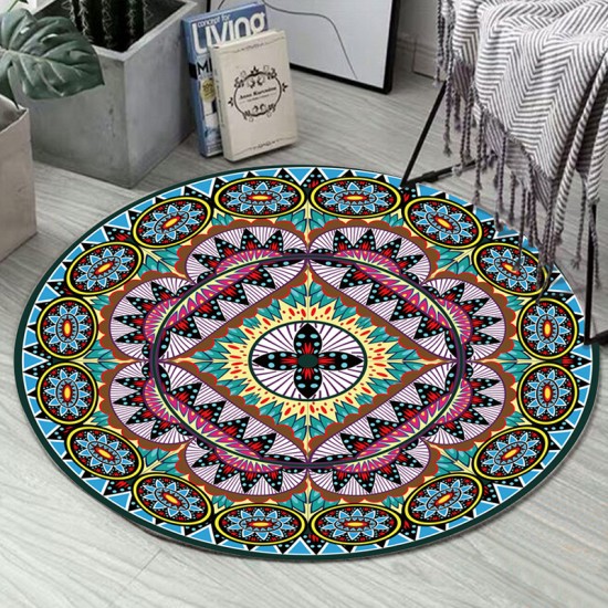 Cross-border ethnic-style round carpet mat, mandala print, non-slip mat for hanging basket, crystal velvet for one-piece dropshipping.