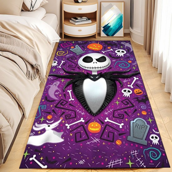 TEMU Cross-border Halloween Horror Skull Carpet, Bedroom Stain-Resistant, Non-Slip, Easy-Care, Bedside Blanket