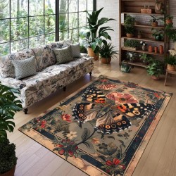 NEXTECHBIZ Cross-border temu new Nordic butterfly floral rug, stain-resistant and wear-resistant doormat, easy-care large rug for the living room sofa