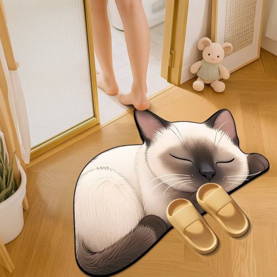 NEXTECHBIZ Cute 3D cat print diatom mud floor mats, non-slip, absorbent, quick-drying, easy-care foot mats for the bathroom and kitchen.