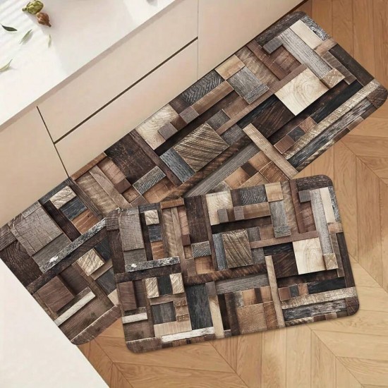 NEXTECHBIZ Cross-border TEMU American Imitation Wood Grain Floor Mat, Oil-Absorbent, Water-Absorbent, Wear-Resistant, Easy-Cleaning Three-Piece Kitchen Mat Set, In Stock