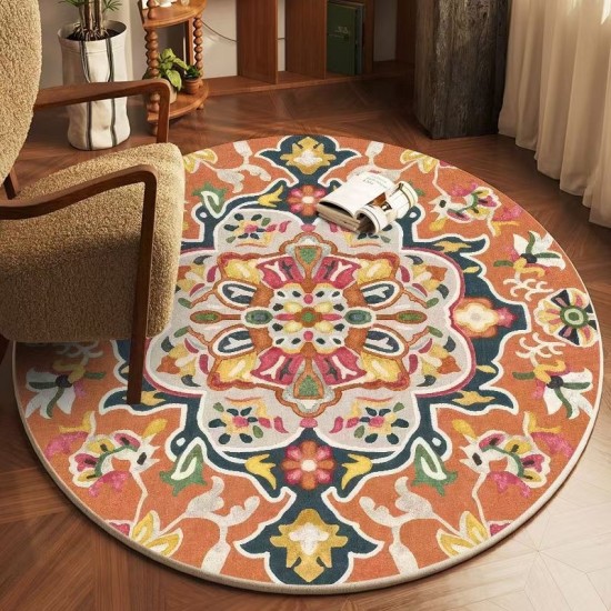 TEMU dropshipping round Persian print carpet for home use. Decorative stain-resistant bedside rug, non-slip hanging basket chair mat