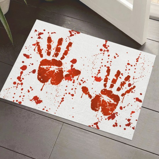 Factory direct cross-border Halloween bloody footprint crystal velvet floor mat, stain-resistant, wear-resistant doormat for bathroom. Slip mats Factory direct cross-border Halloween bloody footprint crystal velvet floor mat, stain-resistant, wear-resistant doormat for bathroom. Slip mats