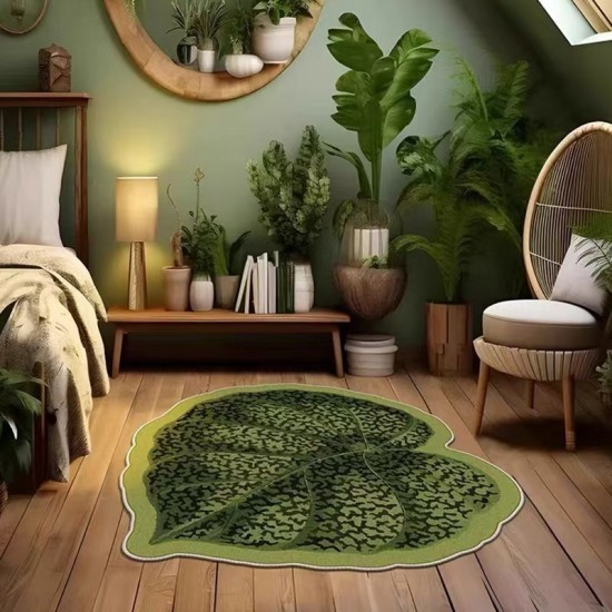 Cross-border TEMU cross-border leaf print floor mat for home bedroom decoration, dirt-resistant, easy-care bedside rug, non-slip coffee table mat