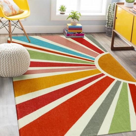 NEXTECHBIZ Simple line faux cashmere sun pattern bedroom decorative carpet, bedside rug, non-slip living room thickened carpet in stock.