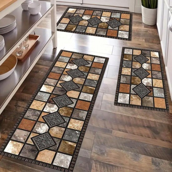 NEXTECHBIZ Cross-border TEMU American Imitation Wood Grain Floor Mat, Oil-Absorbent, Water-Absorbent, Wear-Resistant, Easy-Cleaning Three-Piece Kitchen Mat Set, In Stock