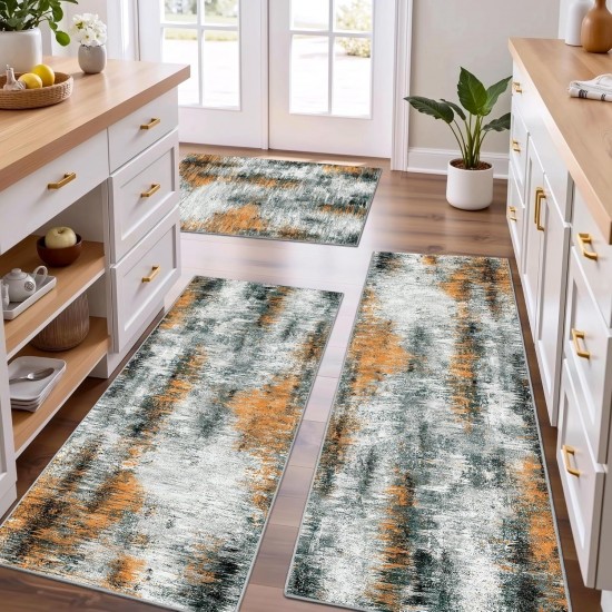 Abstract Blend Color Kitchen Mats, Non-Slip, Oil-Absorbent, Stain-Resistant, Easy-Care, Three-Piece Entryway Floor Mat Set