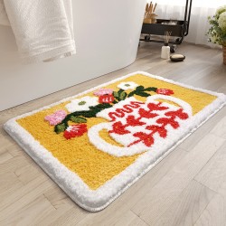NEXTECHBIZ Fresh floral absorbent bathroom mat, faux cashmere, non-slip, quick-drying carpet for bathroom entrance.