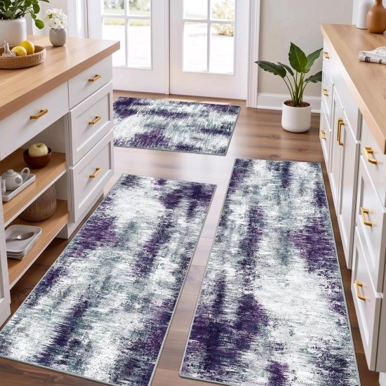 Abstract Blend Color Kitchen Mats, Non-Slip, Oil-Absorbent, Stain-Resistant, Easy-Care, Three-Piece Entryway Floor Mat Set