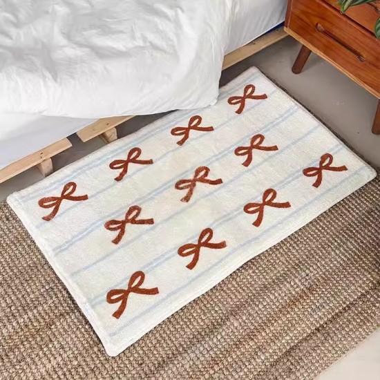 Girly bow faux cashmere floor mat, absorbent bathroom doormat, easy-care entrance doormat. Wholesale dropshipping Girly bow faux cashmere floor mat, absorbent bathroom doormat, easy-care entrance doormat. Wholesale dropshipping