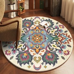 NEXTECHBIZ TEMU dropshipping round Persian print carpet for home use. Decorative stain-resistant bedside rug, non-slip hanging basket chair mat