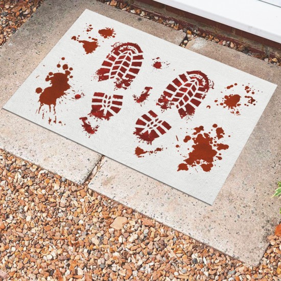Factory direct cross-border Halloween bloody footprint crystal velvet floor mat, stain-resistant, wear-resistant doormat for bathroom. Slip mats Factory direct cross-border Halloween bloody footprint crystal velvet floor mat, stain-resistant, wear-resistant doormat for bathroom. Slip mats