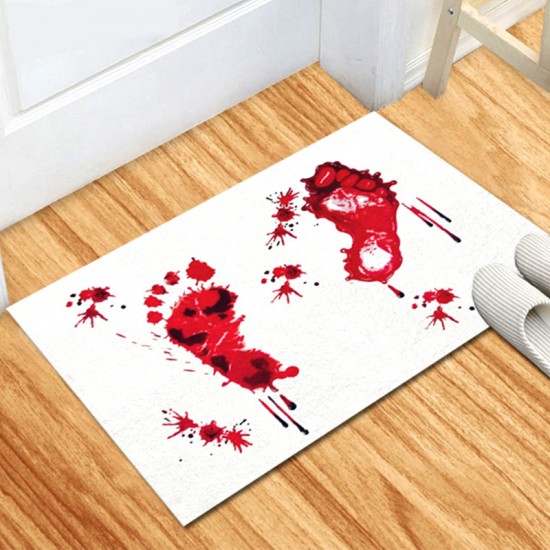 Factory direct cross-border Halloween bloody footprint crystal velvet floor mat, stain-resistant, wear-resistant doormat for bathroom. Slip mats Factory direct cross-border Halloween bloody footprint crystal velvet floor mat, stain-resistant, wear-resistant doormat for bathroom. Slip mats
