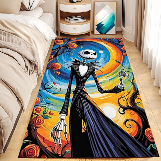 TEMU Cross-border Halloween Horror Skull Carpet, Bedroom Stain-Resistant, Non-Slip, Easy-Care, Bedside Blanket