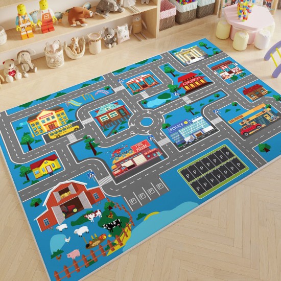 Cartoon children's parking lot patterned play rug, living room decorative rug, bedroom bedside blanket, in stock for dropshipping Cartoon children's parking lot patterned play rug, living room decorative rug, bedroom bedside blanket, in stock for dropshipping