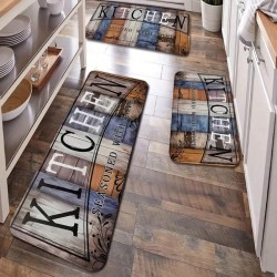 NEXTECHBIZ Cross-border TEMU American Imitation Wood Grain Floor Mat, Oil-Absorbent, Water-Absorbent, Wear-Resistant, Easy-Cleaning Three-Piece Kitchen Mat Set, In Stock