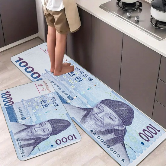NEXTECHBIZ Temu cross-border Korean won printed striped floor mats for kitchens, non-slip and stain-resistant, easy-care mats with labeling.