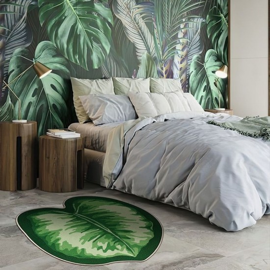 Cross-border TEMU cross-border leaf print floor mat for home bedroom decoration, dirt-resistant, easy-care bedside rug, non-slip coffee table mat