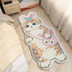 Cartoon cat-shaped rugs, comfortable, thickened bedside rugs for living rooms and coffee tables, easy-care rugs