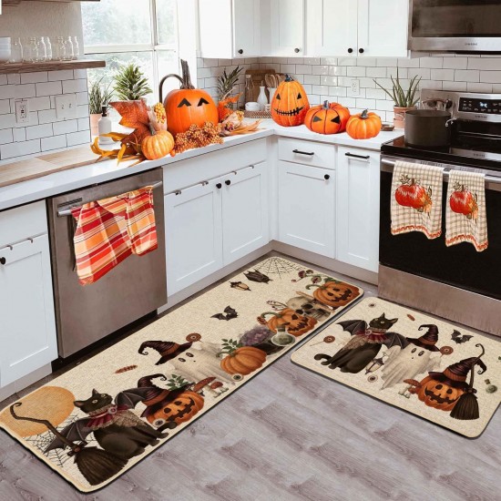 TEMU hot-selling American pumpkin kitchen mat, non-slip, absorbent, stain-resistant, long two-piece foot mat set available for delivery.