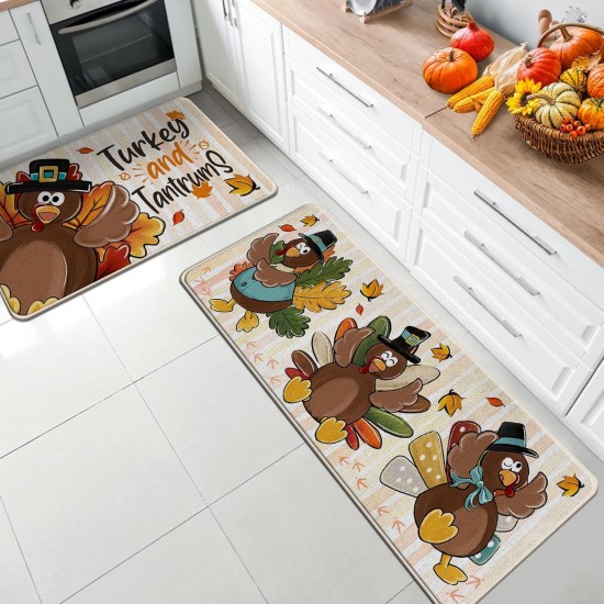 NEXTECHBIZ TEMU cross-border autumn pumpkin long kitchen mat, absorbent, stain-resistant, easy-to-care two-piece foot mat set available for delivery.