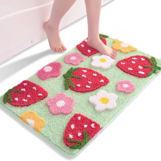 Simple strawberry faux cashmere bathroom entrance decorative carpet, absorbent bathroom non-slip mat, entrance doormat in stock.